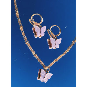 Butterfly Huggie and Necklace Set