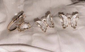 Gold Clear Butterfly Earring and Ring Set