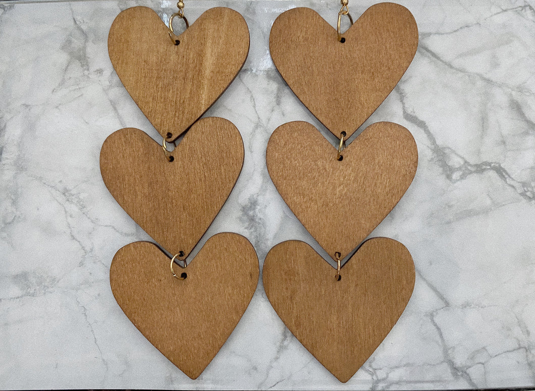 Wooden Heart Dangle Earrings