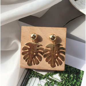 Gold Leaf Palm Dangle Earrings